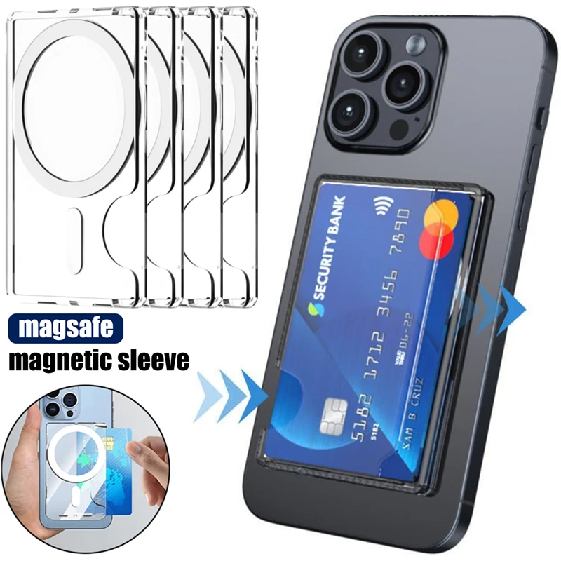 Phone Magnetic Card Holder Wallet Case Detachable Clear Magnet Sleeve Bag For Magsafe iPhone 15 16 14 13 Pro Max 13 Mini Samsung