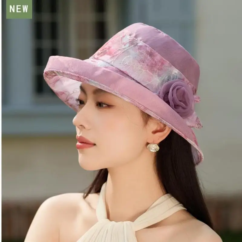 Cappello da pescatore da donna Cappelli estivi per donna Modello floreale Protezione solare traspirante Cappello da sole Parasole da esterno per donna Nuovo