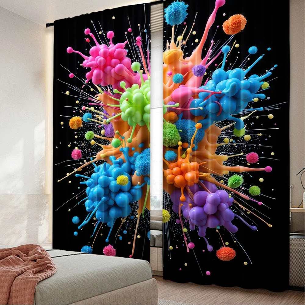 

2D flat printing 2pcs Curtain Curtain Colorful Explosion Digital Printed Polyester Drapes Party Decorations Use for Art Party