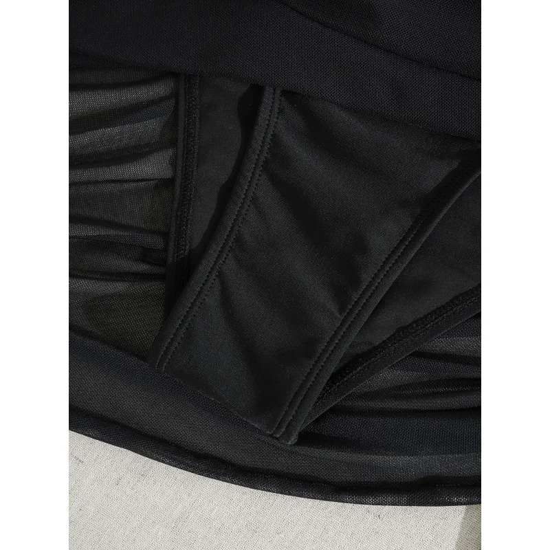 2025Popular Sports Swimsuit Drawstring Bag Chest Pad Ladies' Mesh Stitching Sexy One Piece Swimsuit Suit