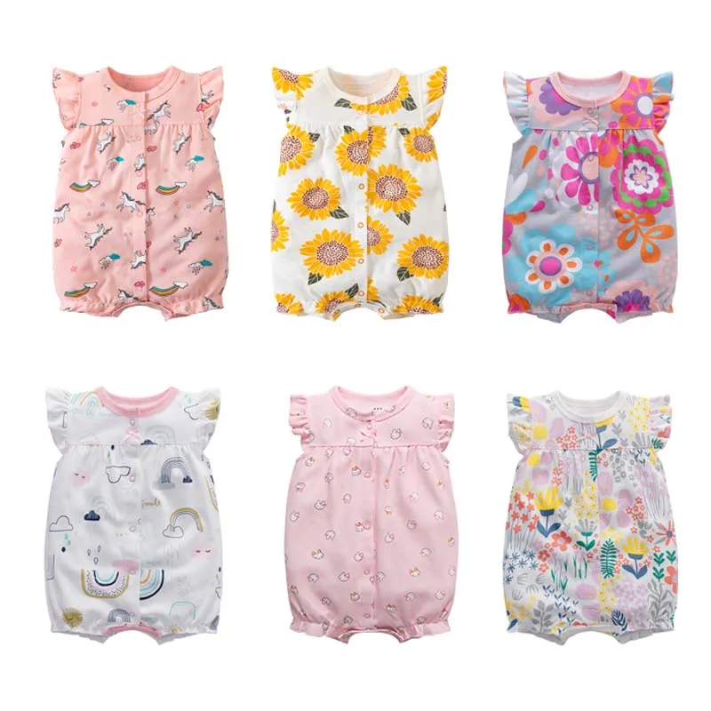 Macacão de manga curta recém-nascido 100% algodão puro, bodysuits de bebê, bodysuit infantil, roupas de meninos e meninas, verão, 0-12 meses