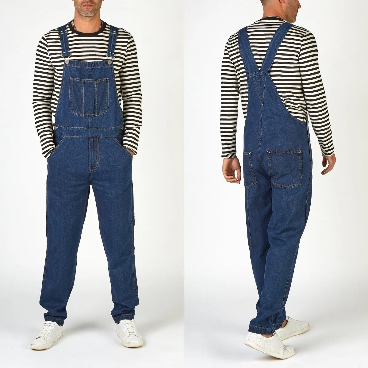 Heren Bretels Amerikaanse Retro Denim Overalls Slijtvaste Slash Pocket Baggy Jumpsuit voor Mannen Streetwear Wijde Pijpen Jeans