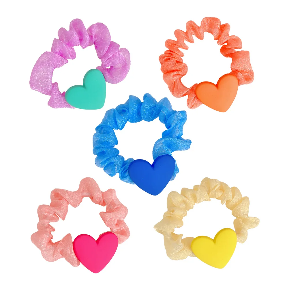 

5 Pcs Heart Shaped Hair Ties Elastic Resin Fabric Comfortable Durable Accessories Ponytail Holders Bright Colors Daily Occasions