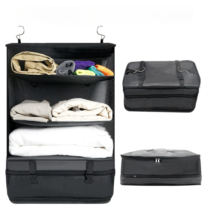 Large Capacity Hanging Storage Bag,Foldable Closet Organizer,3-Layer Multifunctional Hanging Pouch for Wardrobe & Outdoor Travel