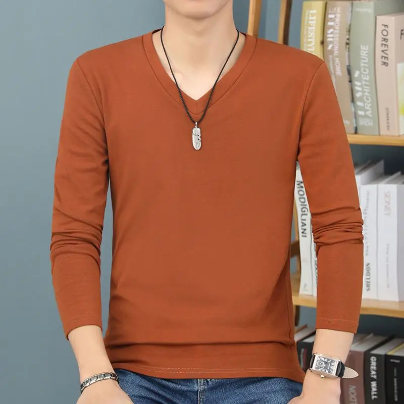 2023 New Spring and Autumn and Winter V-neck Solid Color Versatile Underlay Long Sleeve Underlay Youth Korean Autumn Clothing