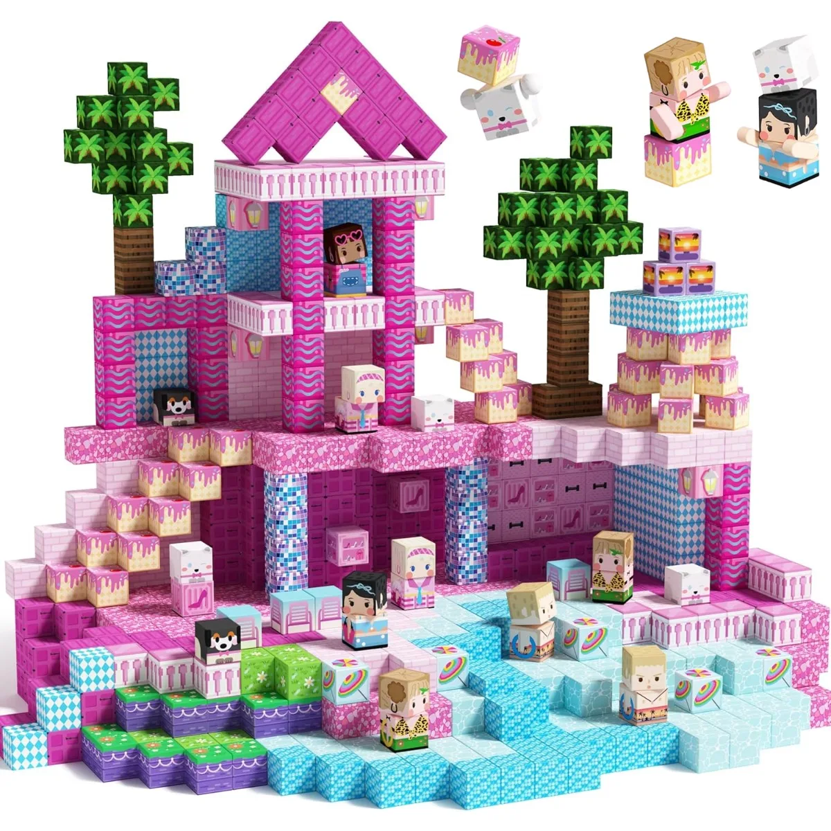 Magnetic Building Blocks Mine World Magnetic Pool Castle Villa Party Construction Brick Cube STEM Boy Girl Children Toy Set Gift