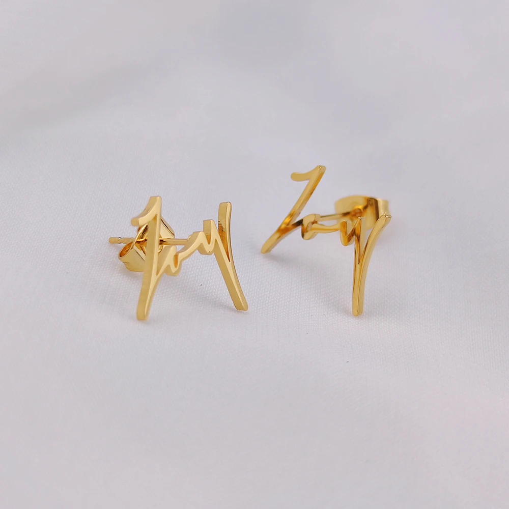 Custom Minimalist Handwriting Script Name Stud Earrings Pair Boxed Customized Earrings Artistic Women Ear Jewelry Personal Gift