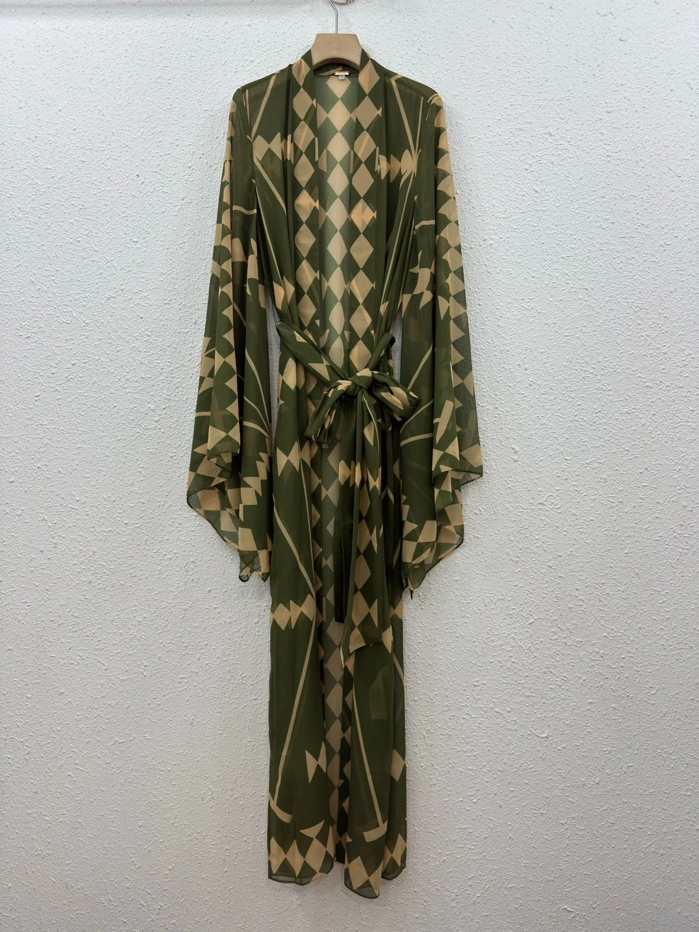 

Boho Ethnic Geometric Print 2 Piece Set Chiffon Kimono Cardigan + Wide Leg Pants Beach Matching Outfit Casual New Chic Bohemian