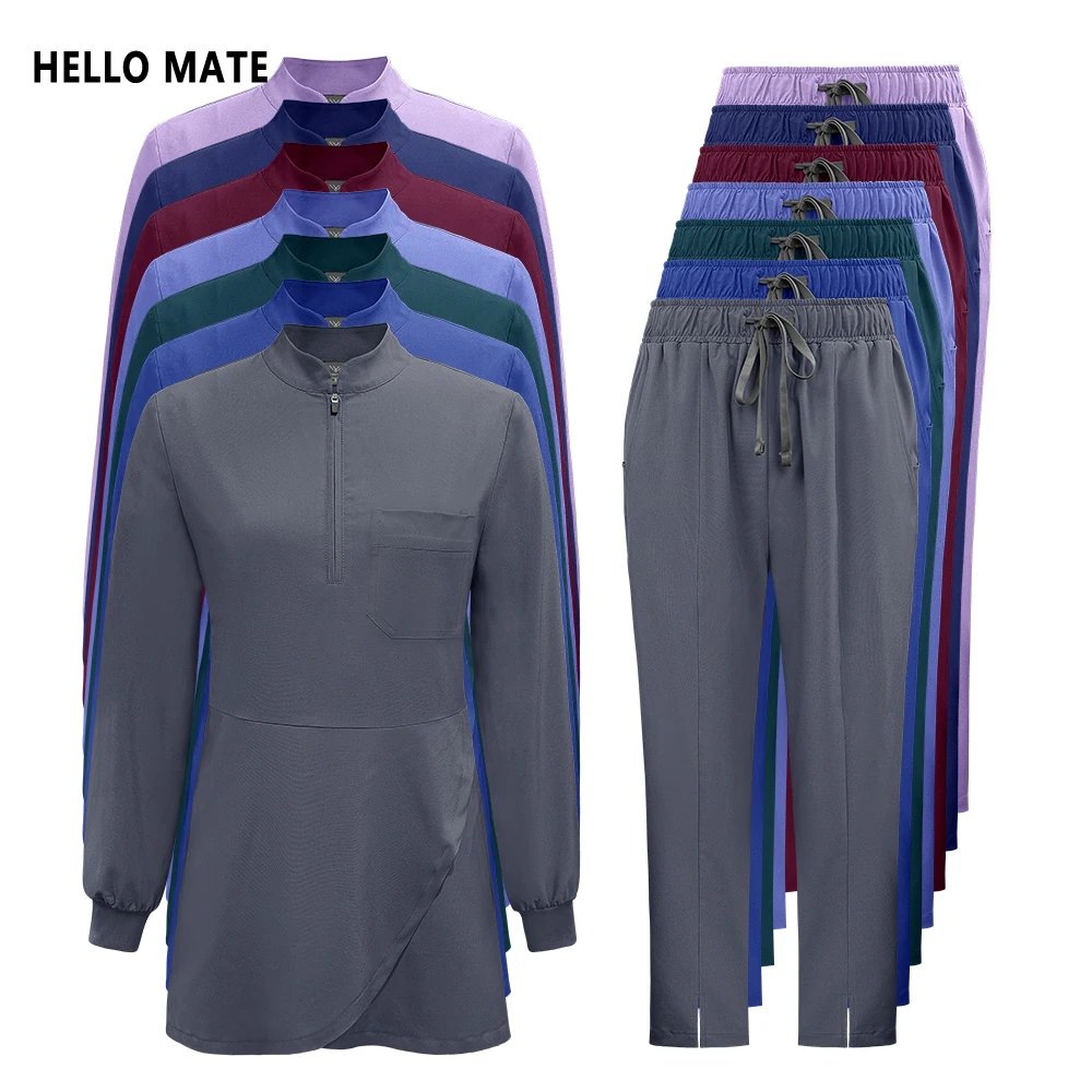 긴팔 간호사 스크럽 유니폼 여성 예쁜 의상 세트 의사 셔츠 스트레이트 팬츠 병원 간호복 치과 작업복