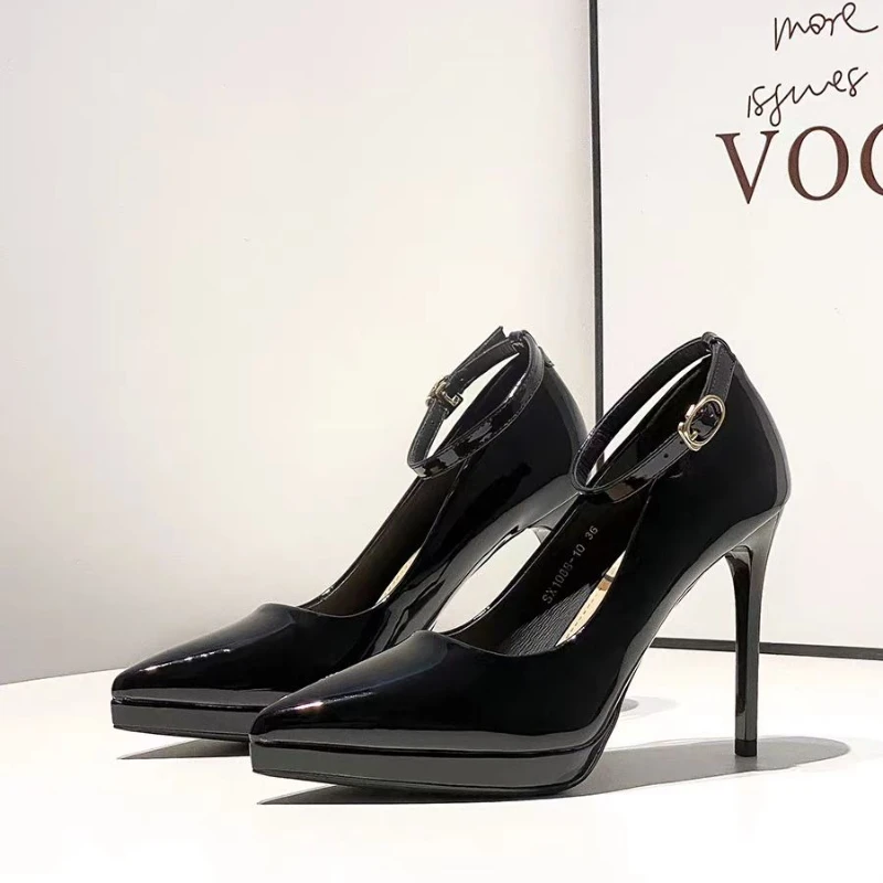 Ein-Steck-Schnalle High Heels 2025 Frühling Neue Lackleder Stiletto-Absatz Arbeitsschuhe Großer Spitze Flacher Mund Damenschuhe – Detail 9