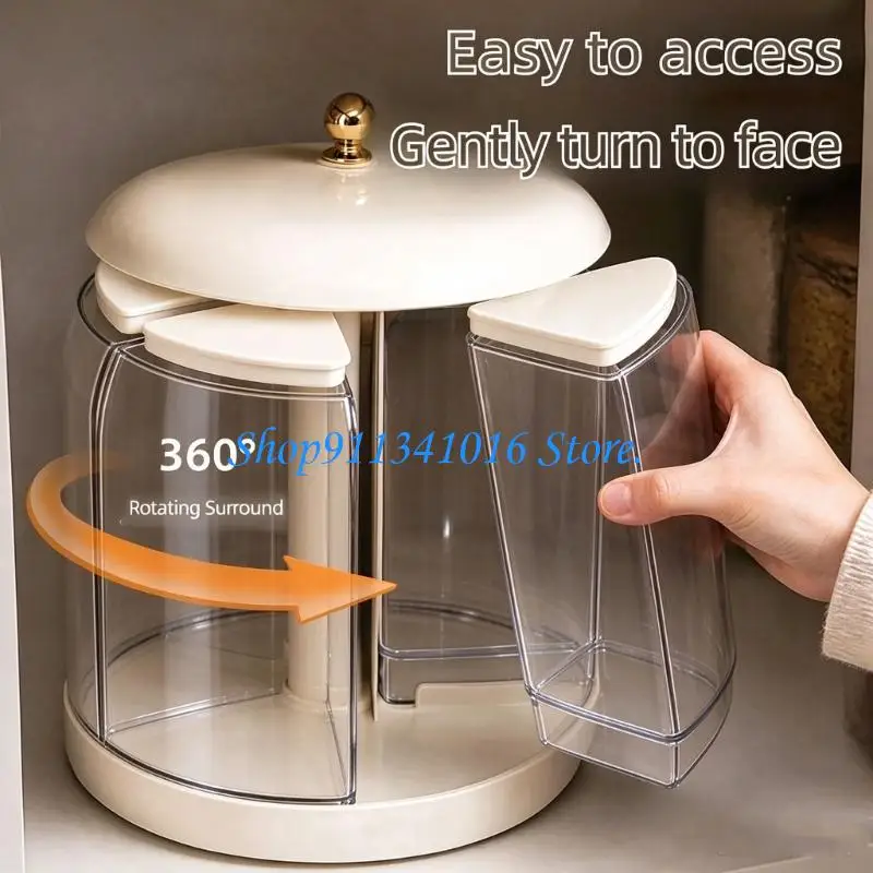 Six-Compartment Dry Ingredient Storage Dispenser with Revolving Base, Kitchen Station for Selecting Rice, Cereal, Corn or Dry