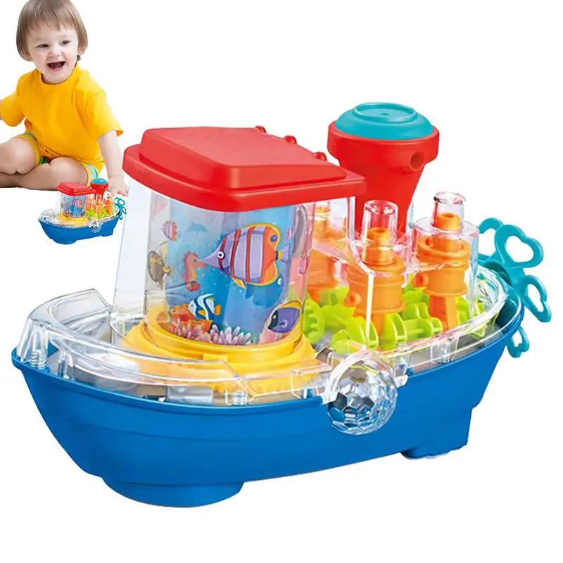 Transparent Car Toy Electric Transparent Gear Steamship Bump And Go Car Toddler Toys With Music & Cool Lights For Stocking