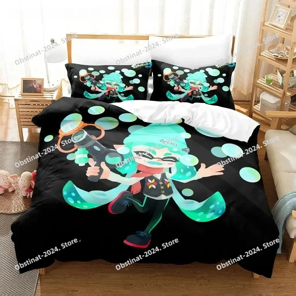 

Kawaii Game Splatoon 3 Bedding Set Single Twin Full Queen King Size Bed Set Aldult Boys Bedroom Duvet cover Sets