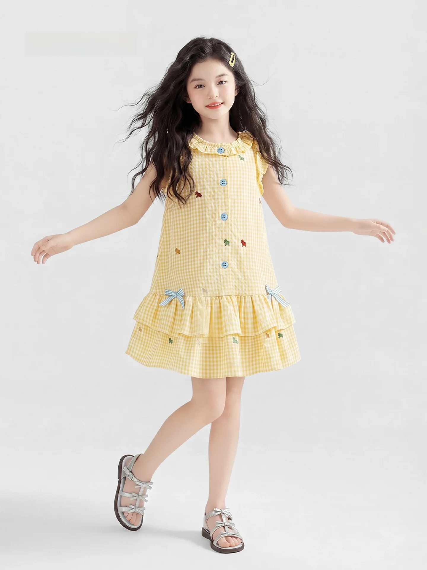 princess-style-girls-dress-summer-new-arrival-cute-style-polyester-fiber-mid-length-skirt-knot-no-sleeve-children's