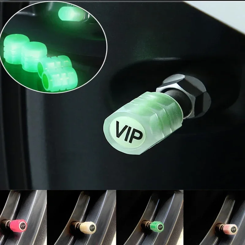 

4PcsColourful glow-in-the-dark tyre valve cap Vacuum tyre VIP logo glow-in-the-dark valve core cap Motorcycle Bicycle Universal