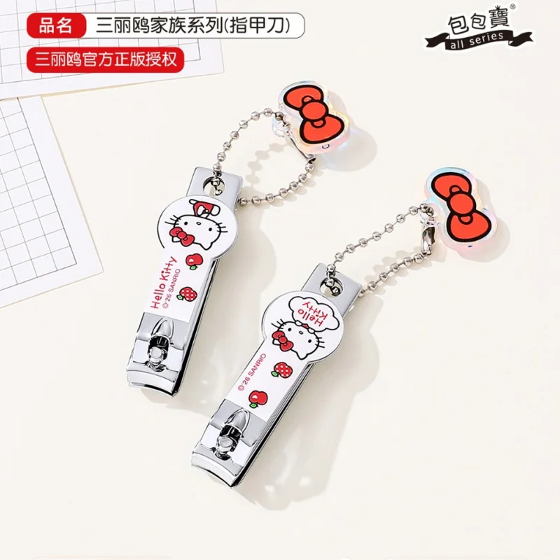 Kawaii Nail Clipper Hello Kitty Kuromi My Melody Cinnamoroll Portable Nail Cutter with Bell Keychain, Cute Toys Manicure Tool