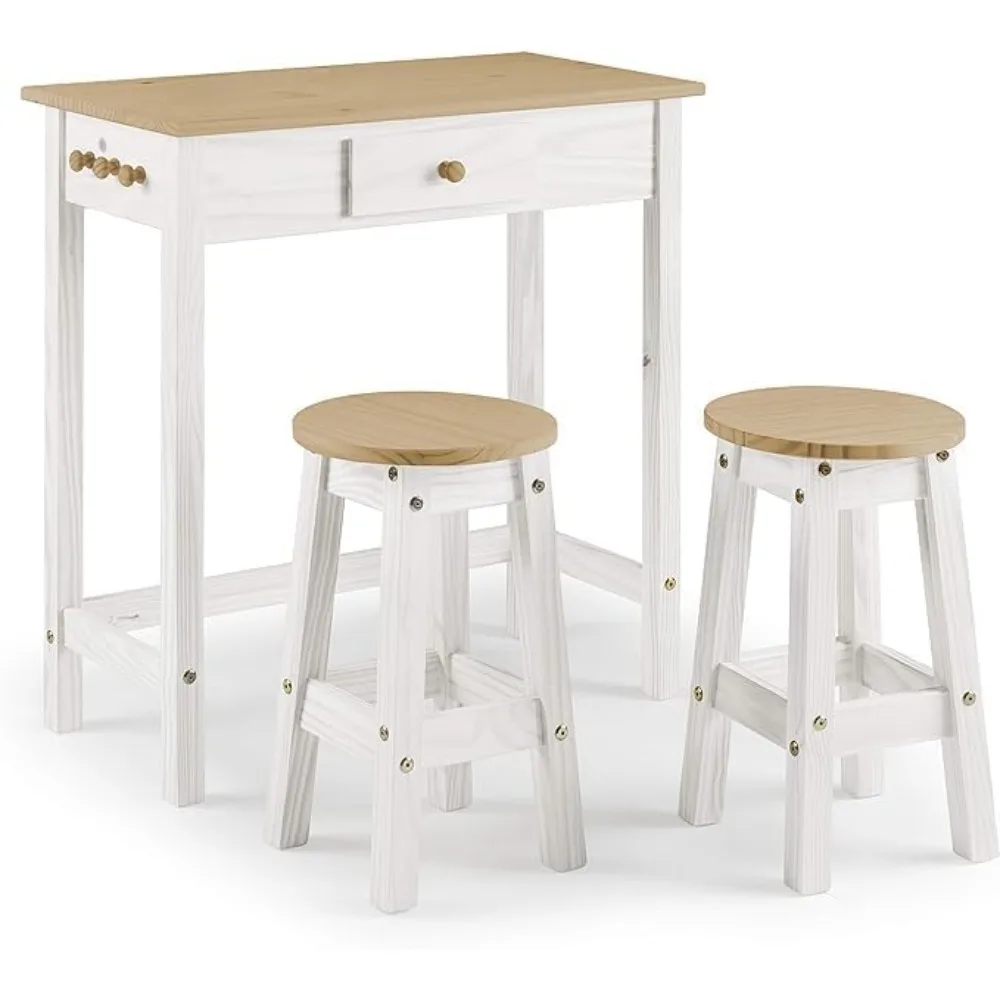 

Breakfast Table Set with Stools White/Natural Wood - Enhance Your Dining with Versatile Seating for Any Meal