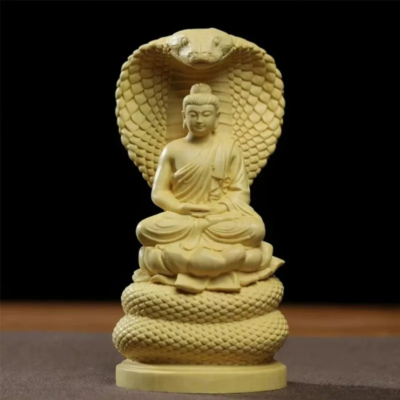 wood carving Shakyamuni Buddha Snake Buddha Statue- Founder of Buddhism， Home Room Office Mindful Present for Buddhist Friends