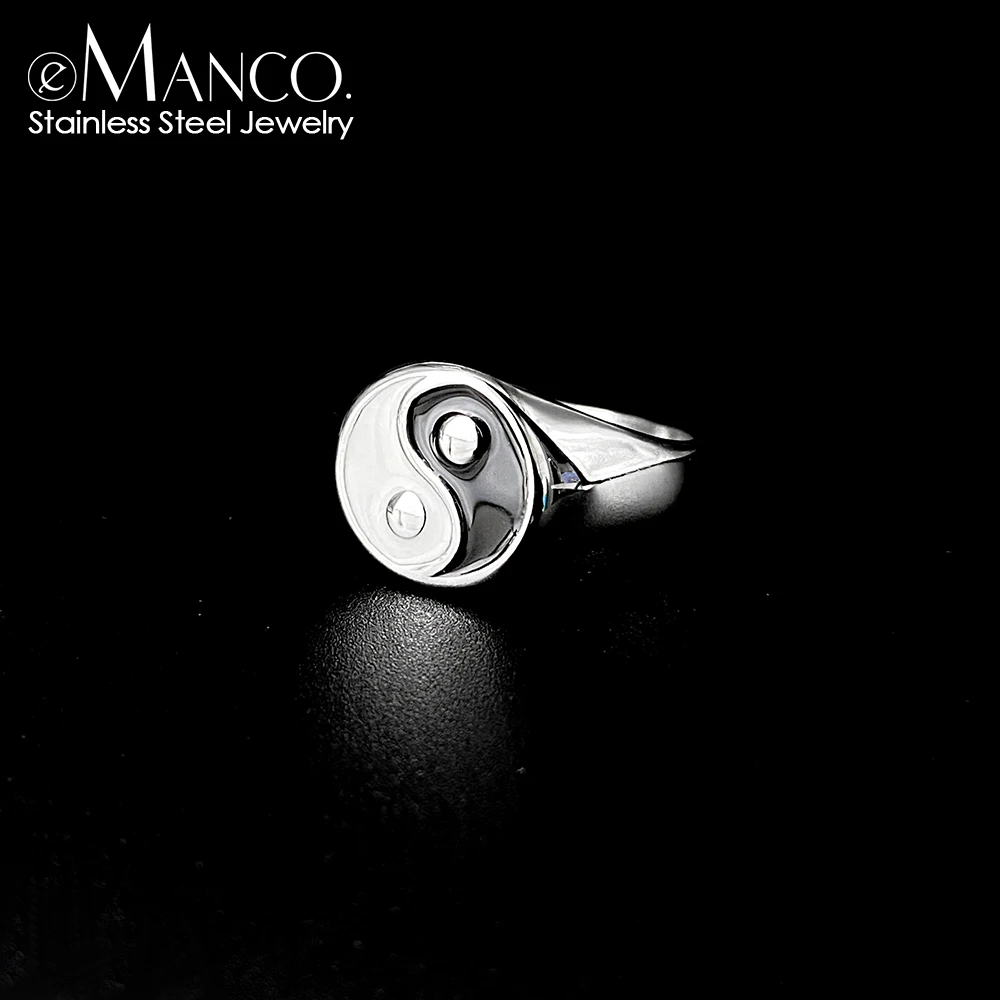 eMancoStainless Steel Yin Yang Gossip Chubby Rings For Women Gift Understated Delicate Enamel Female Engagement Jewelry