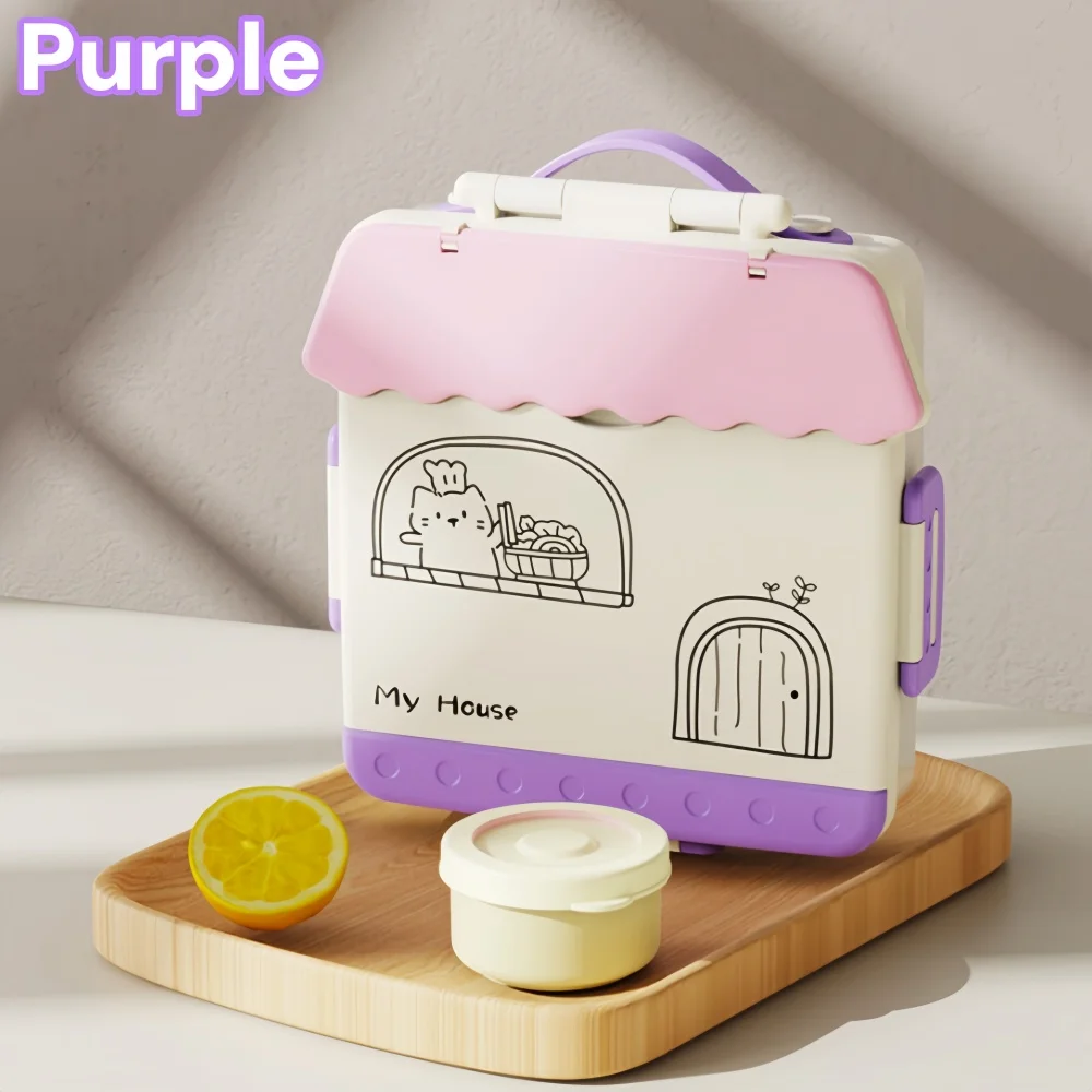 1 PC Portable Plastic Lunch Box,Bento Box, Children/Students Cartoon Lunch Box, Microwave Oven Lunch Box, Fresh-keeping Box
