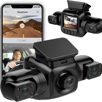 3 Channel Dash Camera 3 Cameras 1080P Dashcam Dashcam Built-in WiFi Front and Rear HD Lenses Infrared Night Vision Video Recorder