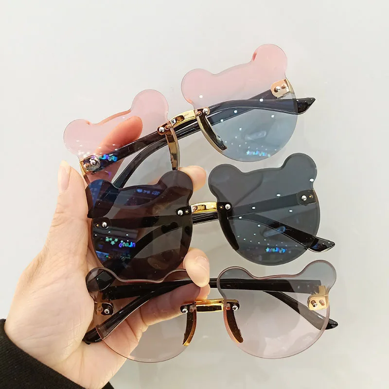 2023 New Summer Girl Boys Cute Kids Rimless Sunglasses Animal Cartoon Bear Children Baby Outdoor Sun Glasses UV400 Oculos De Sol