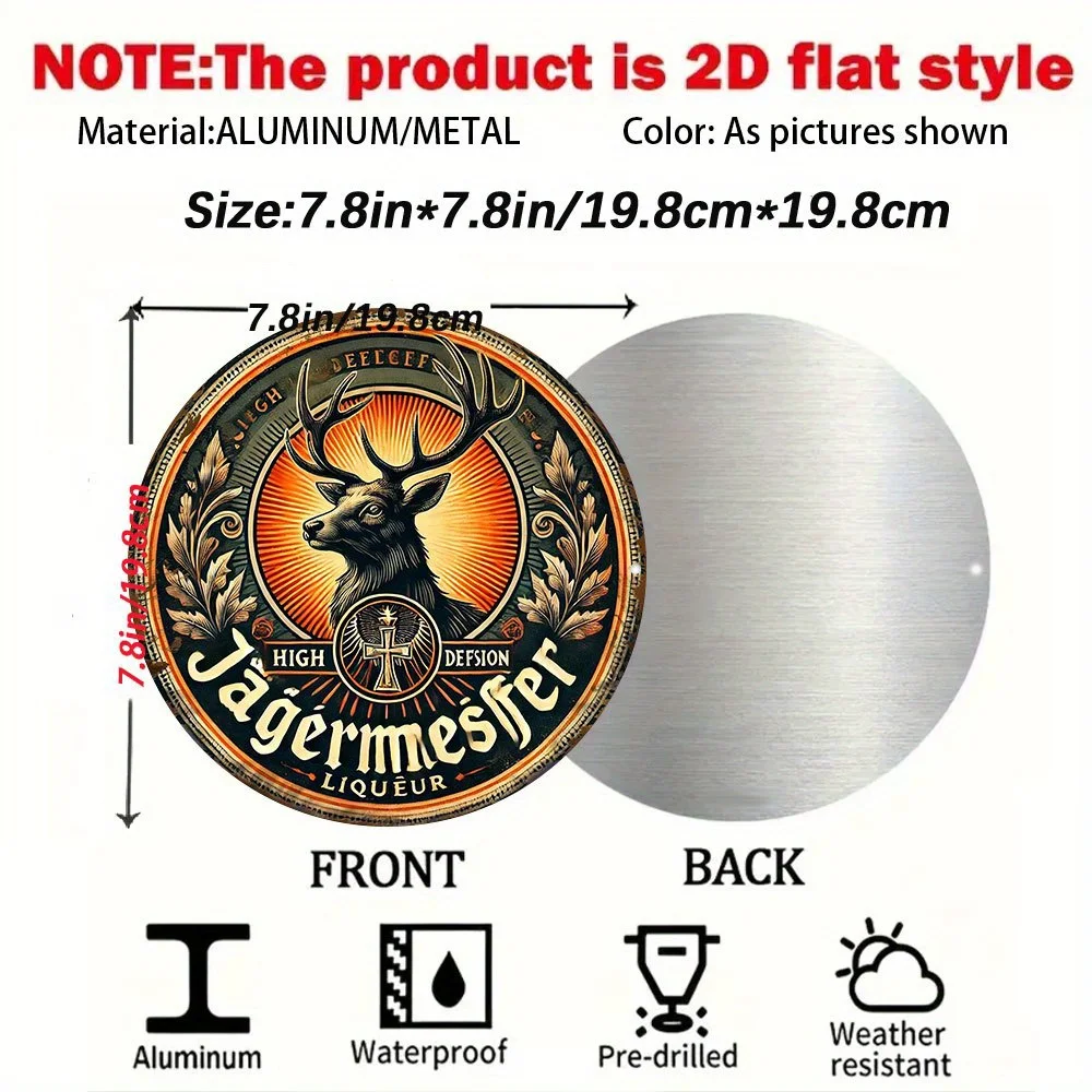 Vintage Distressed Jagermeister Liquor Label Theme High Definition Metal Wall Art Sign 2D Flat Round Iron Painting German Liqueu
