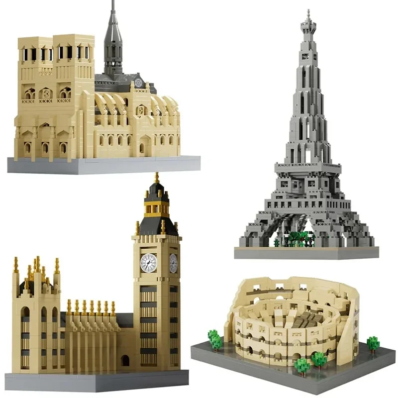 Micro Building Blocks World Architecture Model Famous Landmarks Big Ben Eiffel Tower Assemble Brick Creative Toy For Kids Gifts