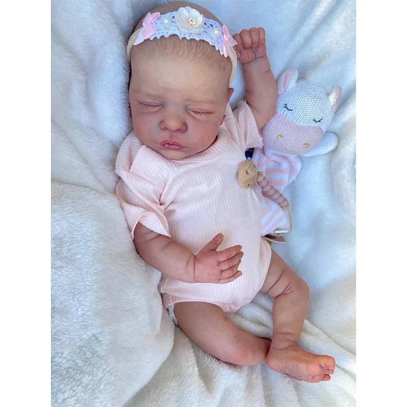 

48CM Reborn Dolls Romy Sleeping Soft Body Lifelike Hand-Drawing Hair 3D Skin Tone with Veins Collectible Art Doll