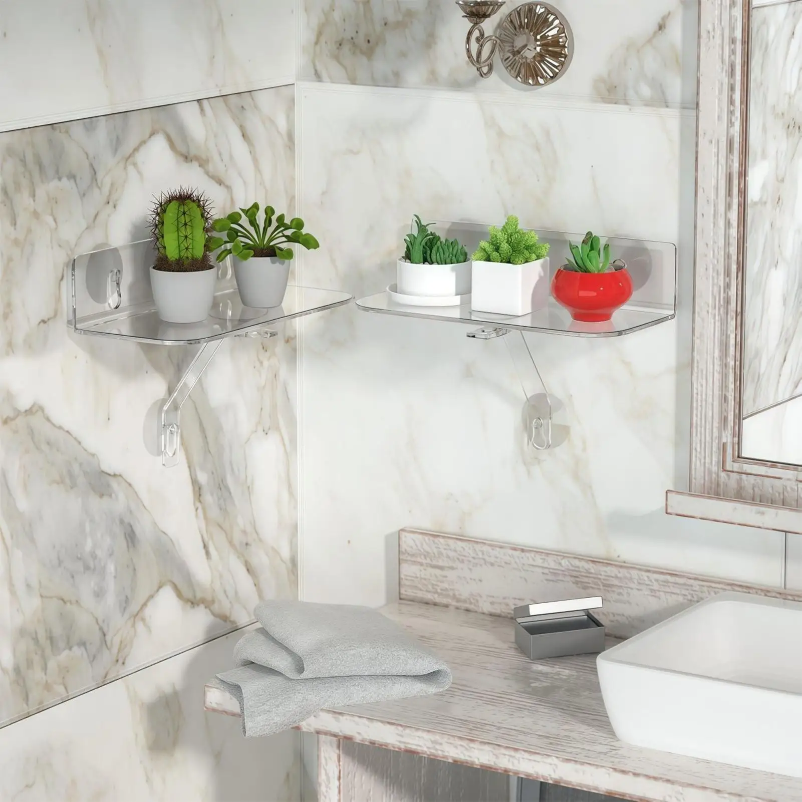 

Полка для растений на подоконнике, 2 предмета, присоска, плавающий держатель, оконная подставка для растений, настенная полка для улицы, дома, спальни, ванной комнаты