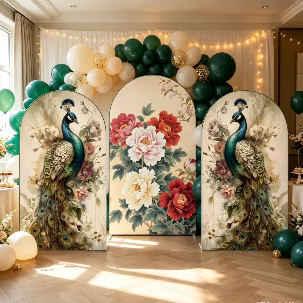 Peacock Floral Arch Backdrop Peony India Style Kids Birthday Baby Shower Wedding Decorations Photo Background Banner Props