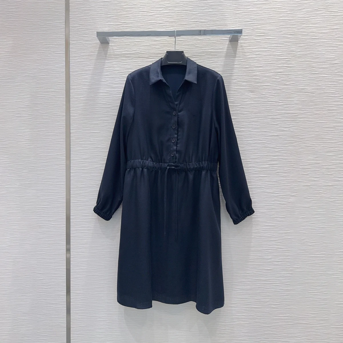 2026 High Quality Women's Shirt Collar Drawstring Waist Mid length Dress--hb813