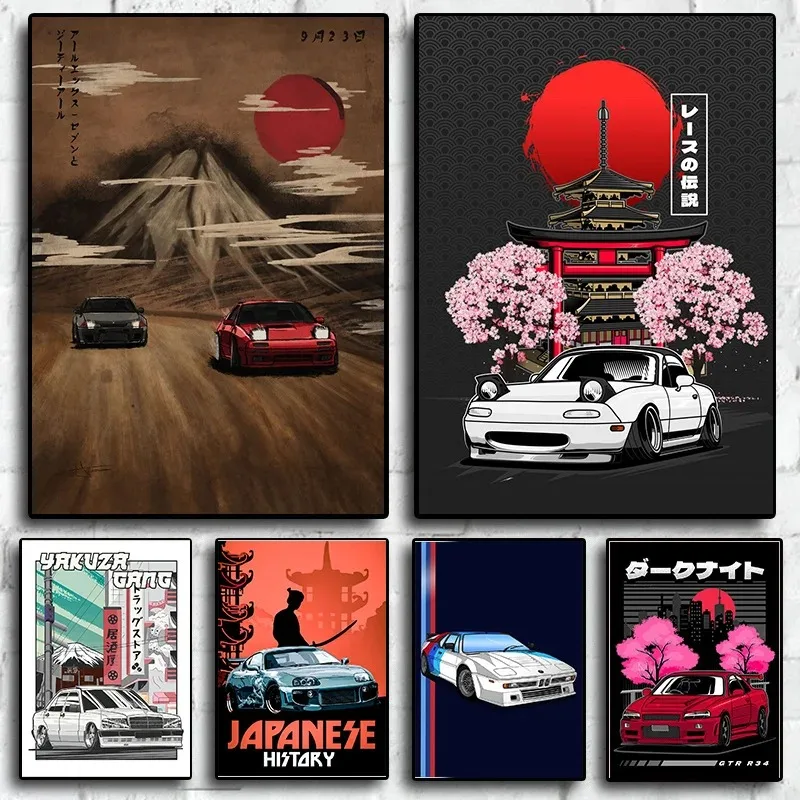 JDM F1 Car Poster Decoration Wall Art GTR Mini Neon Vaporwave outun Home Motorsport Raceing Room Decor Canvas Posters Aesthetic