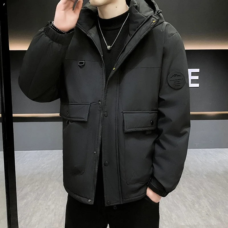 

Men Hooded Long Sleeve Zipper Casual Loose and Comfortable Warm Men Thick Waterproof Jacket Parkas Coat Windproof Hat Jacket