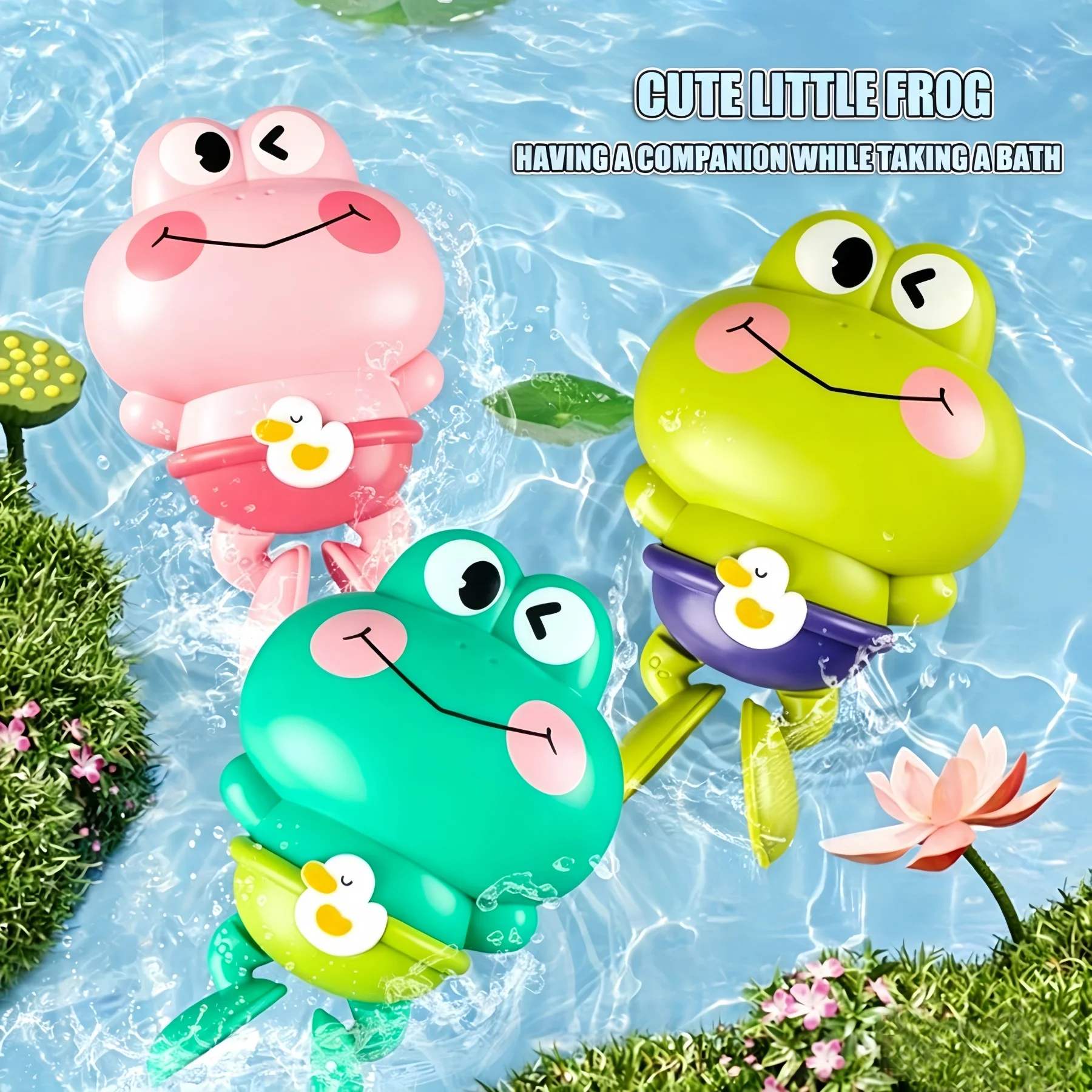 Swimming Frog Bath Toy, Cute Floating Frog with Duck Pattern, Kids Bath Toy
