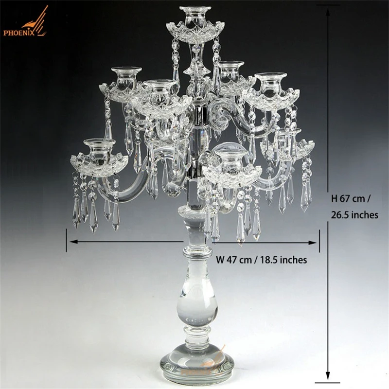 Crystal Clear Glass Candelabra, 5 Arms Candle Holder for Table, Wedding Centerpiece, Home Decoration