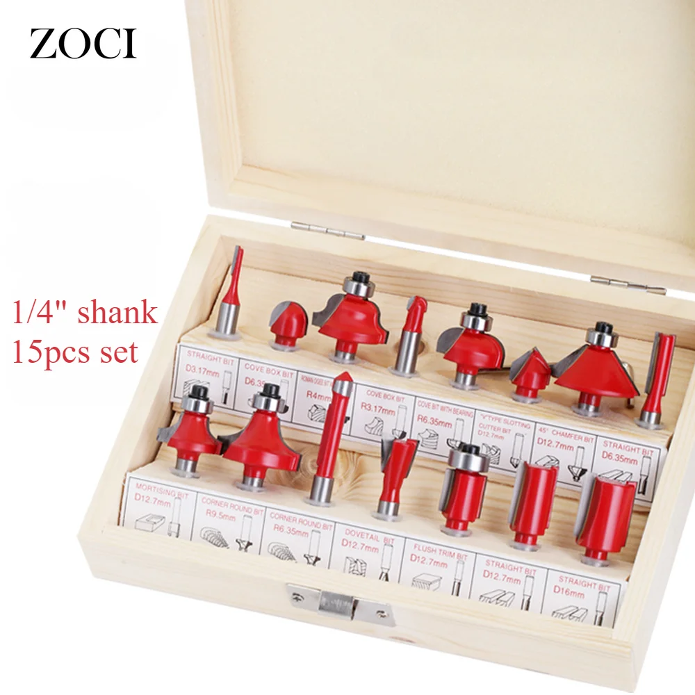 1/4 Inch Router Bit 12pcs Set Milling Cutter Wood Bits Tungsten Carbide Cnc Mill Kits Woodworking Electric Trimmer Wood Tools