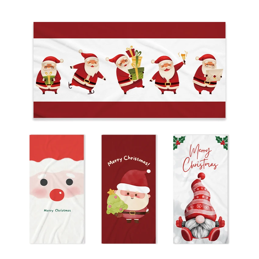 Merry Christmas Santa Claus Background Cute Single sided Printed Beach Towel Home Decoration Bath Towel 75x150cm Bathroom
