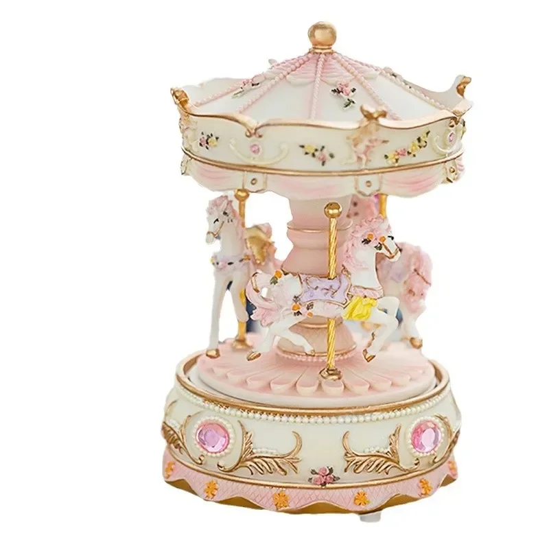 Hot Sale Exquisite Carved Color Unicorn Glass Carousel Music Box With Color Led Lights Rotating Music Boxes