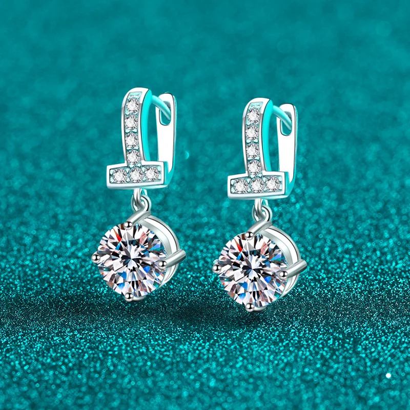 Elegant PT950 Platinum Luxury 4-carat Moissanite Stud Earrings, Inverted T-shaped Diamond-set Personalized Earrings Gift