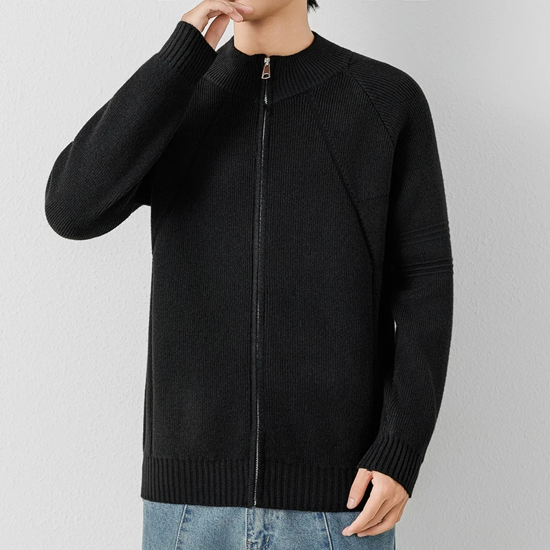Giacca cardigan lavorata a maglia con colletto rialzato per uomo Giacca casual allentata di marca alla moda primaverile e autunnale Maglione autunnale di fascia alta