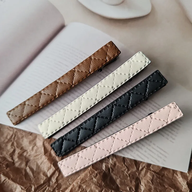 2pc Retro PU Plaid Vintage Hair Side Clips Hairpin for Women Girls Children Headband for Hair Accessories Headwear Ornament