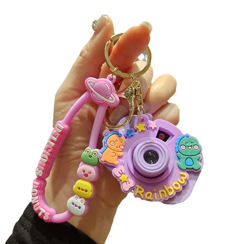 New Cartoon Fun Cute Little Dinosaur Projection Camera Keychain Creative Light Camera Bag Hanging Doll Machine Gift Toys