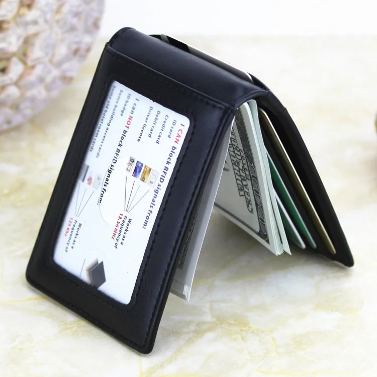 

New Rfid Blocking Leather Money Clip Wallets Case Card Money Bag Holder Metal Purse Slim Mini Steel Money Holders Dollars