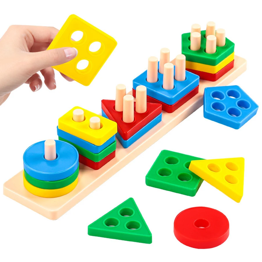 1 ensemble - Équipement d'éducation précoce, ensemble géométrique de colonnes, blocs de construction pour l'intelligence des nourrissons et des enfants, jouets pour garçons/filles