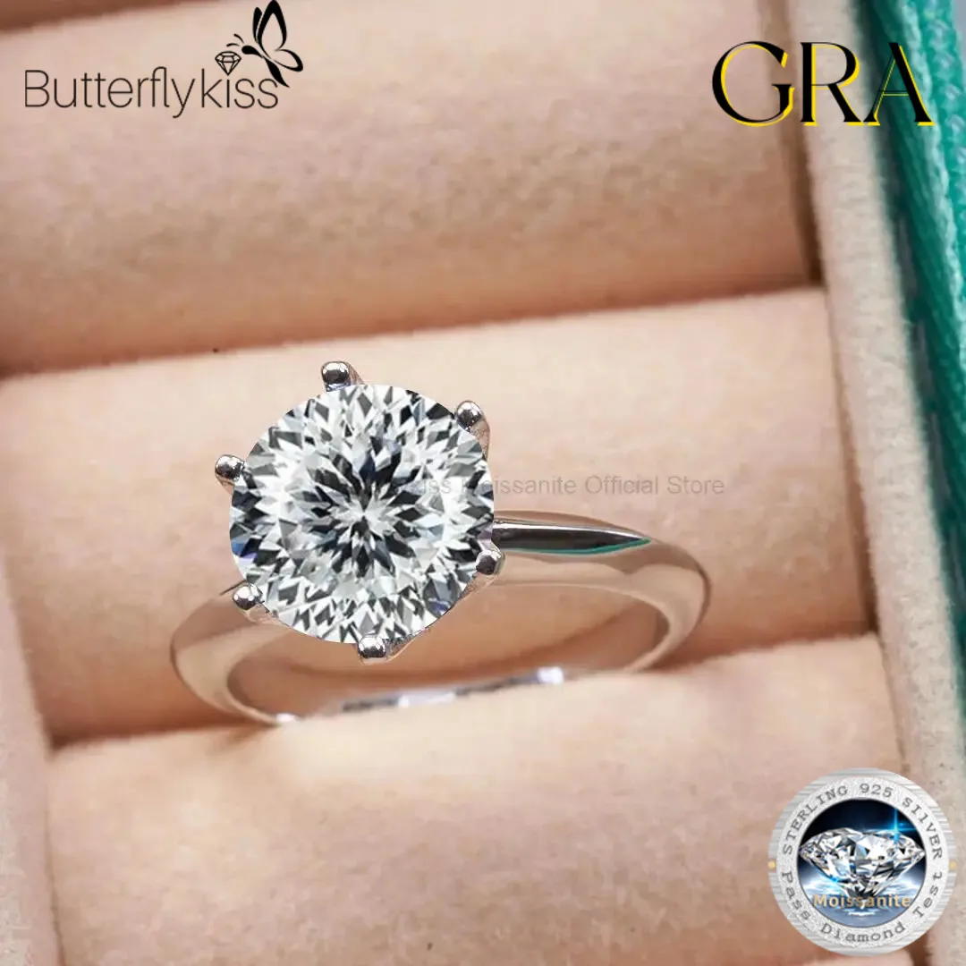 Butterflykiss Moissanite Ring 2.0CT Brilliant Diamond Engagement Rings For Women Girls Promise Gift Sterling Silver Fine Jewelry