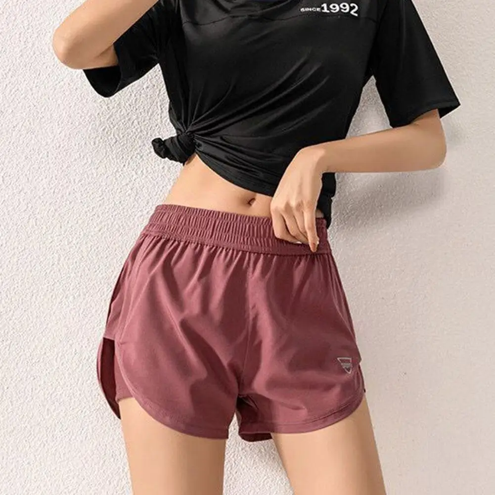 Women Elastic High Waist Short Pants Fake Two Pieces Yoga Leggings Running Training Shorts Casual Quick Dry Fitness Shorts