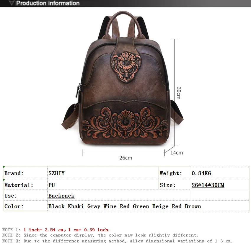 Classic Vintage Backpack Women Medium Luxury Designer Relief Flower Backpack Office Casual Bag Mochila Vintage Business Pocket