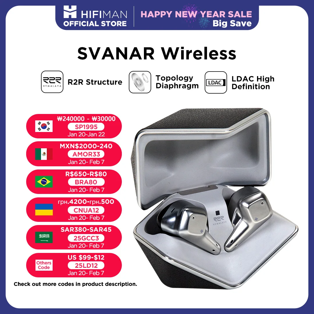 HIFIMAN SVANAR Wireless Bluetooth In-Ear Hi-Fi Earphones, Hymalaya DAC, Topology Diaphragm, IPX5 Water/Sweat Resistant& ANC