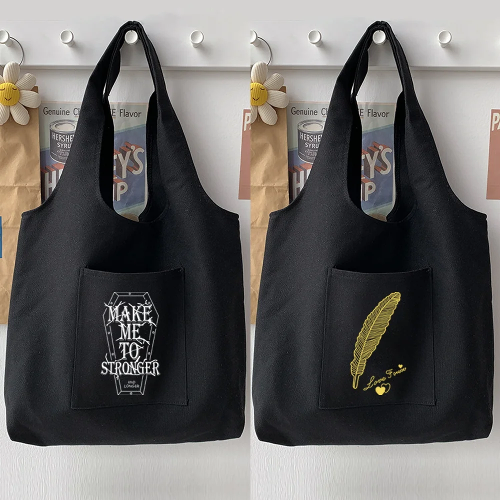 Simple Black Handbag Shoulder Bag Woman Bag Shopping Bag Casual White Picture Pattern Printing Vest Bag Tote Bag Commuter Bag